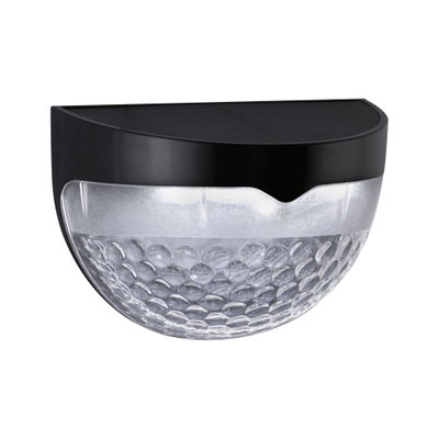 Half-round outdoor wall light with clear glass and black plastic housing for garden lighting