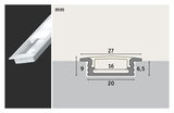 Wit aluminium LED-inbouwprofiel met afdekking, technische tekening met afmetingen in mm voor LED-verlichting