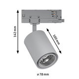 Gray metal LED spotlight with 78 mm diameter and 142 mm height for modern indoor lighting