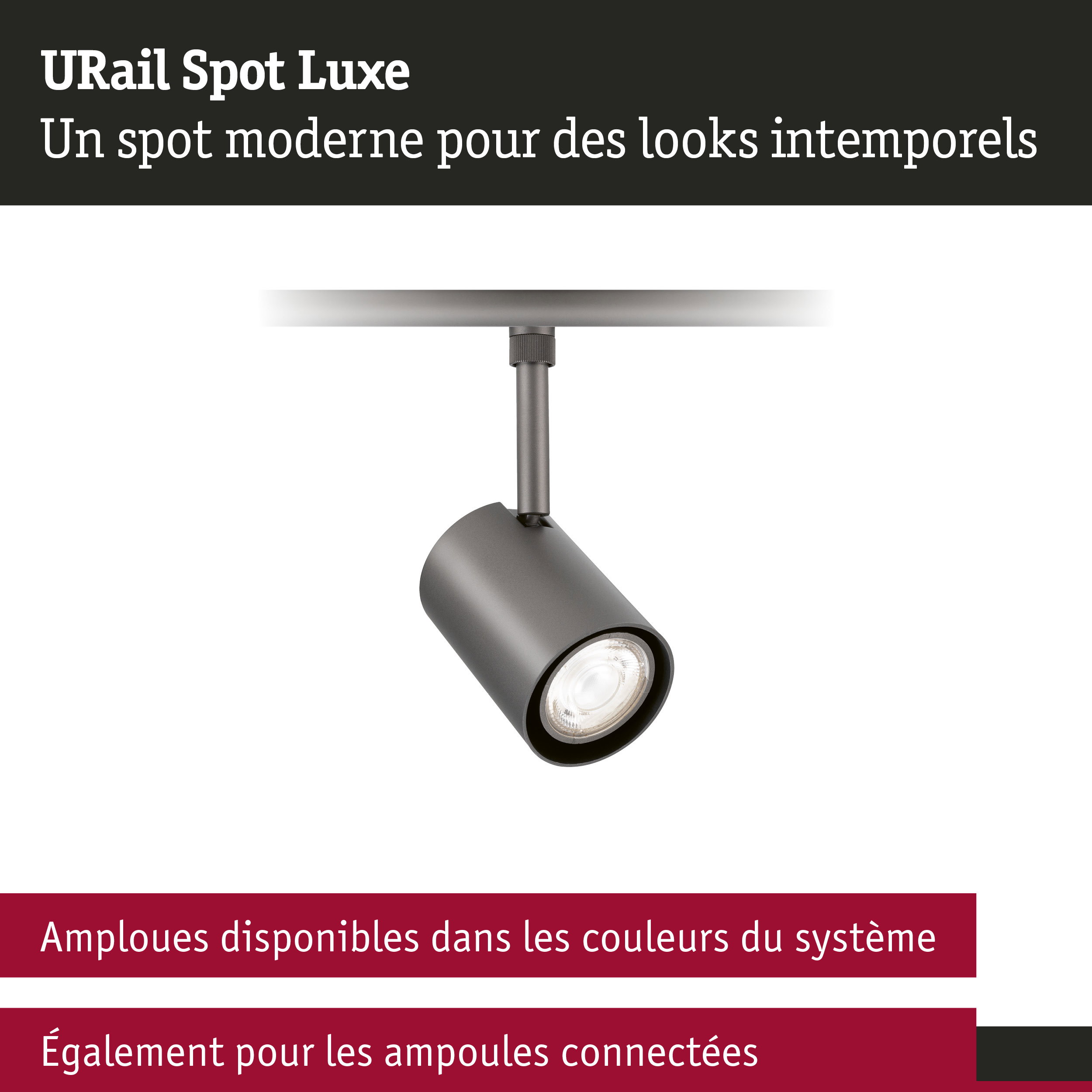 URail Spot sur rail Luxe GU10 max. 10W gradable 230V Titanium