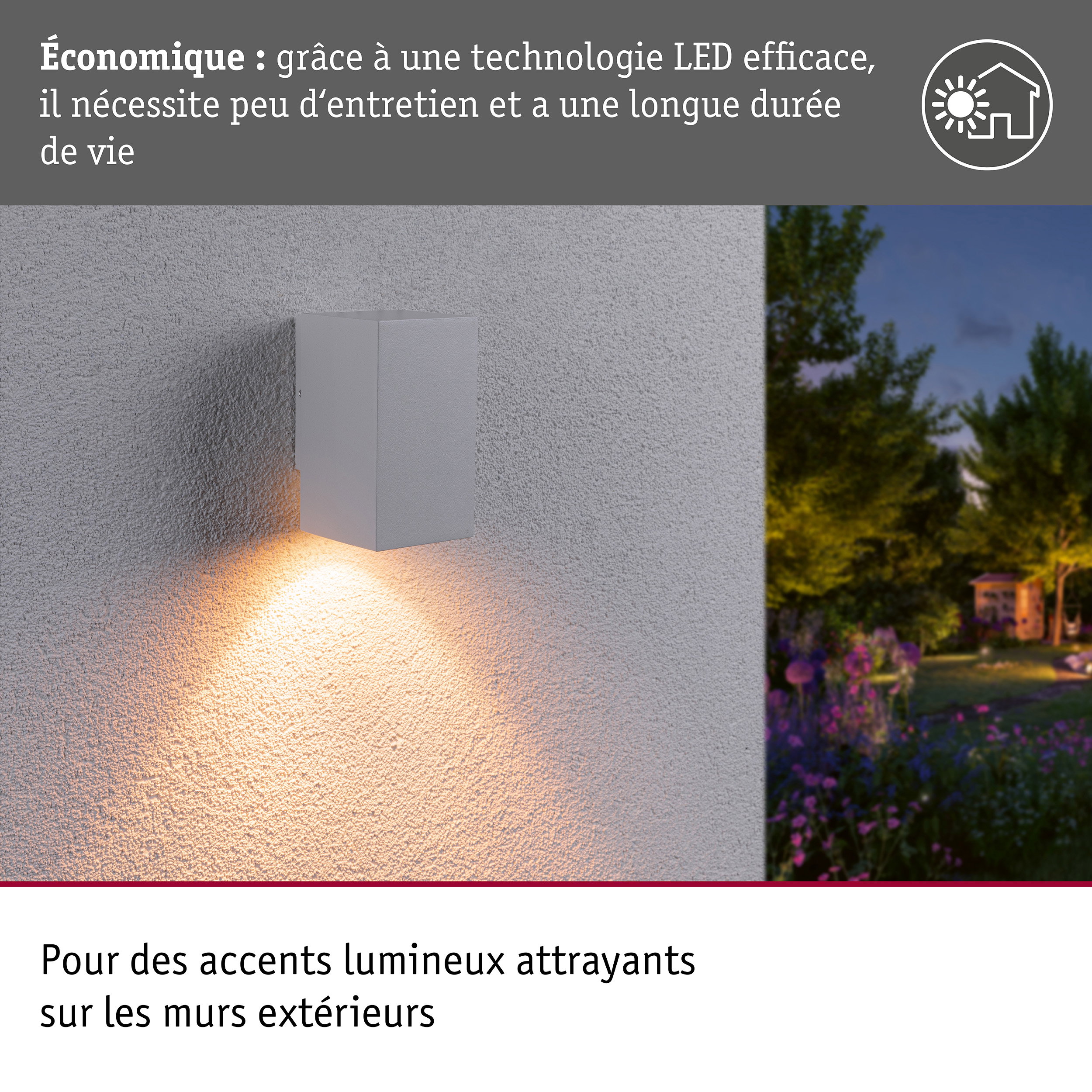 Applique LED Flame favorable aux insectes IP44 carré 58x103mm 2200K 4W 265lm 230V 75° Blanc Métal