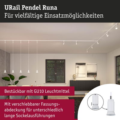 URail Pendel Runa weiße Pendelleuchten mit GU10 Fassung und verschiebbarer Abdeckung für flexible Beleuchtung