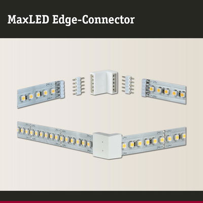 Connecteur d'angle MaxLED en plastique blanc avec bandes LED et connecteurs pour éclairage LED