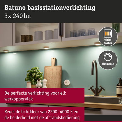 Batuno basisstation LED onderbouwverlichting in wit met dimbare lichtkleur voor keukenwerkbladen