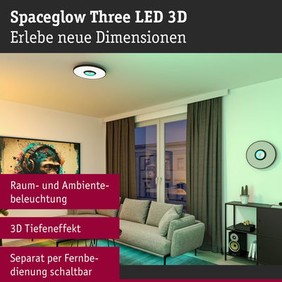 Spaceglow Three LED 3D Decken- und Wandlampe mit 3D-Tiefeneffekt in modernem Wohnzimmer