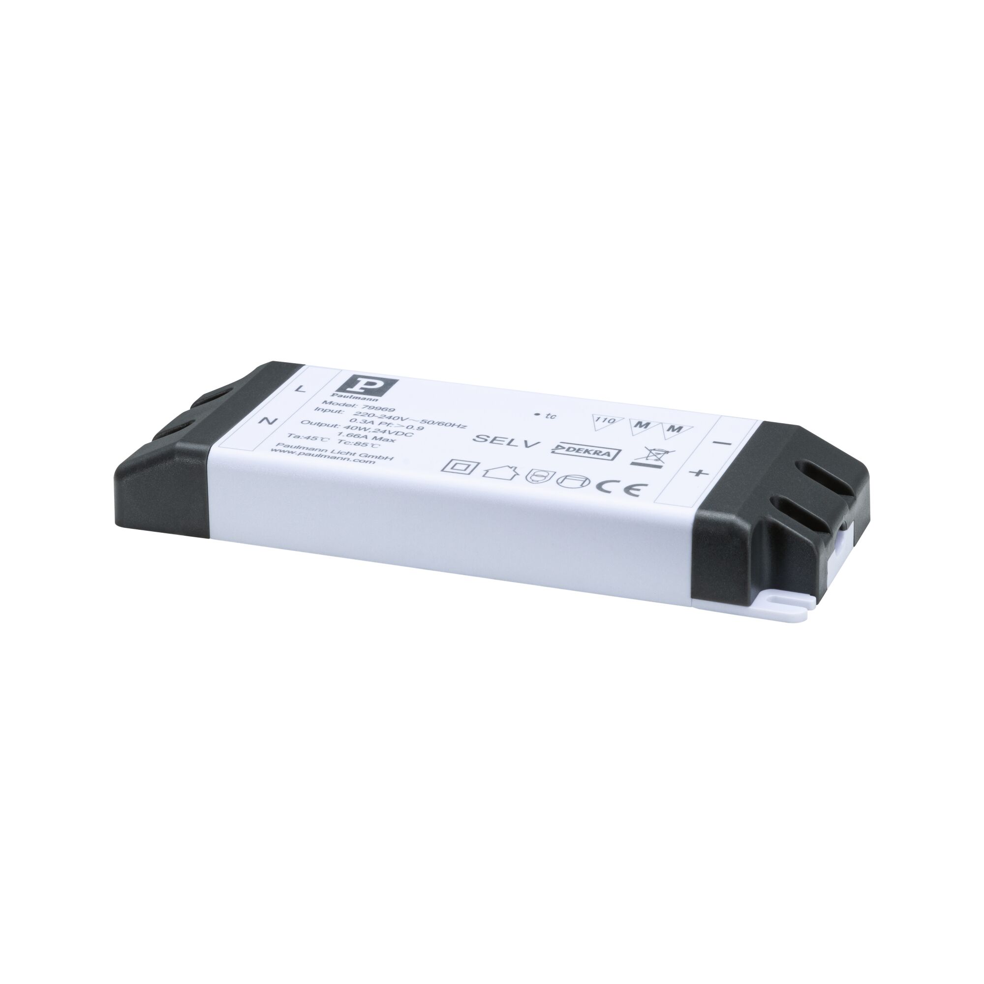 Pro Strip Power Supply Zubehör 230/24V 40VA Weiß Weißer LED-Treiber aus Kunststoff mit schwarzem Gehäuseende für energiesparende Beleuchtung