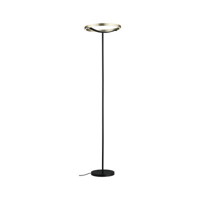 Modern black metal floor lamp with gold LED ring for stylish ambient lighting in living spaces