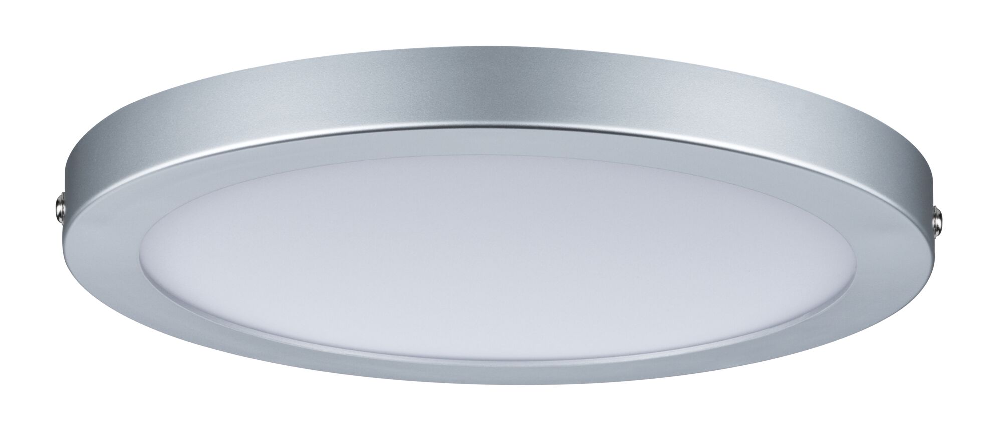 Rundes LED-Deckenpanel aus Aluminium in Silber mit weißem Diffusor für moderne Raumbeleuchtung