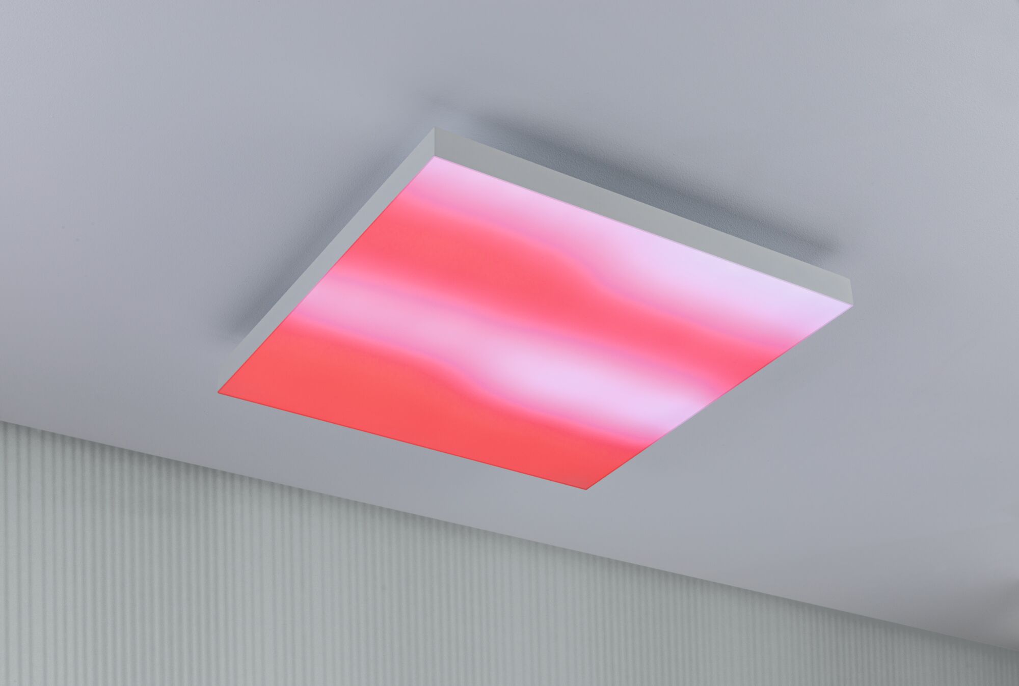 Vierkante LED-plafondlamp met wit frame en rood licht voor moderne interieurs