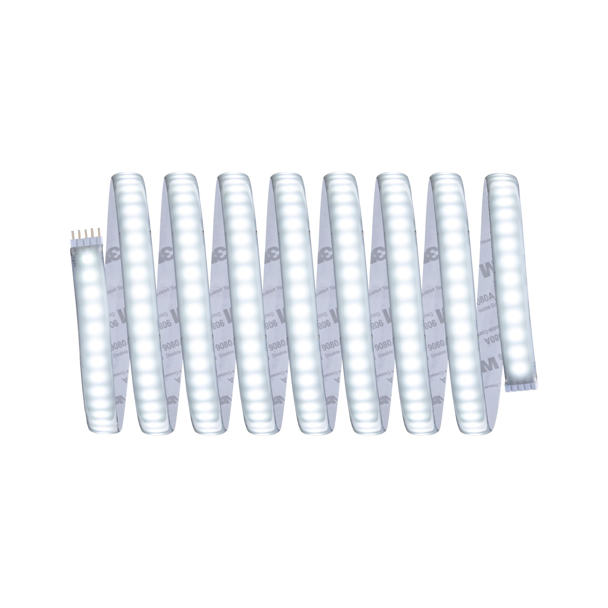 Flexible white LED strip light with adhesive backing for versatile lighting and decoration purposes