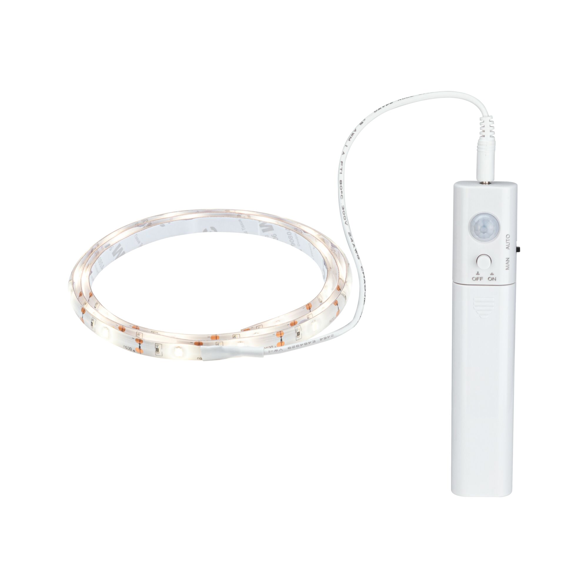 White LED strip with motion sensor and controller for flexible indoor lighting accents