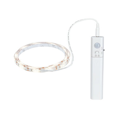 Weißes LED-Lichtband mit Bewegungsmelder und Steuergerät für flexible Lichtakzente im Innenbereich