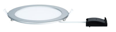 Round silver aluminum LED recessed panel with white diffuser and black driver for ceiling lighting