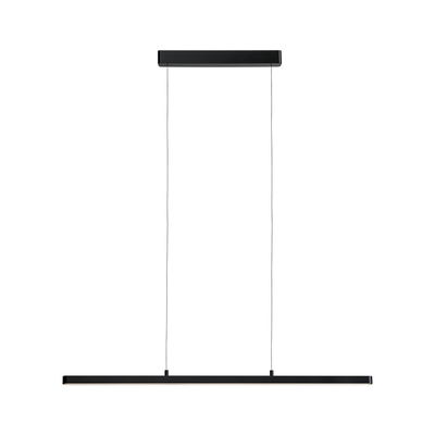 Black metal LED pendant light with slim design for modern interiors and energy-efficient lighting.