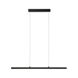 Black metal LED pendant light with slim design for modern interiors and energy-efficient lighting.