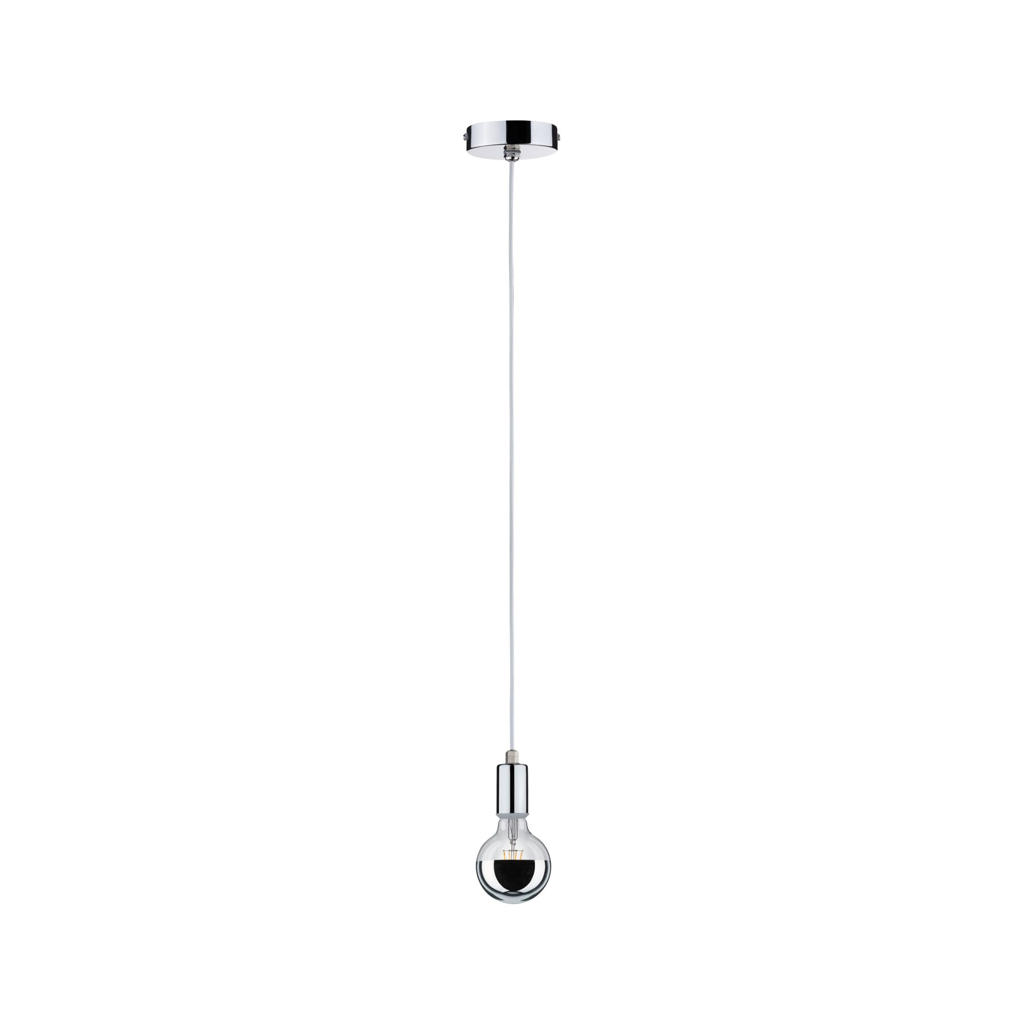 Moderne hanglamp met chromen fitting en transparante kabel voor stijlvolle binnenverlichting