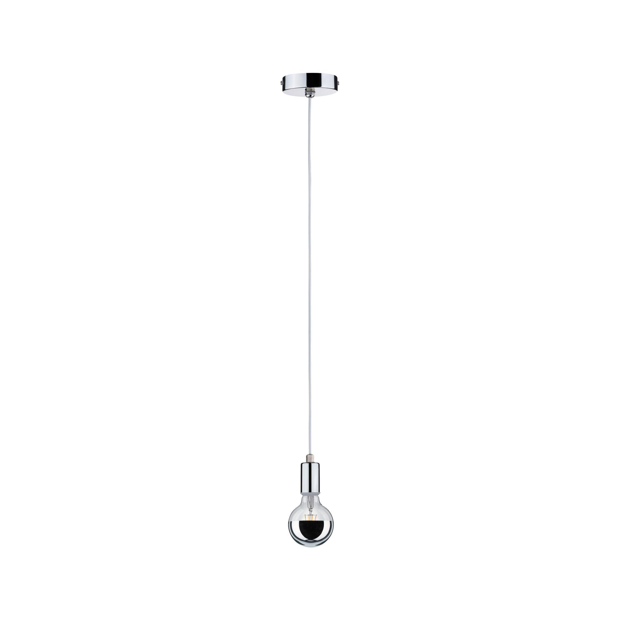 Modern pendant light with chrome metal and half-mirrored bulb for stylish interior lighting