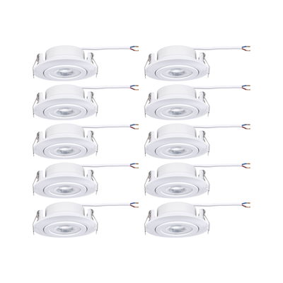 Ten white plastic LED recessed spotlights with cable for modern ceiling lighting
