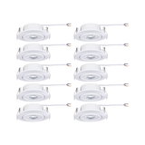 Ten white plastic LED recessed spotlights with cable for modern ceiling lighting