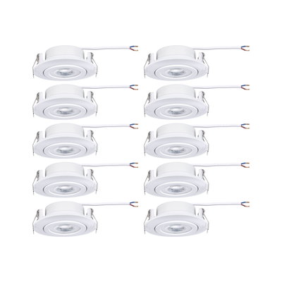 Ten white plastic LED recessed spotlights with cable for modern ceiling lighting
