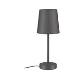 Modern metal table lamp with grey fabric shade for ambient lighting in living spaces