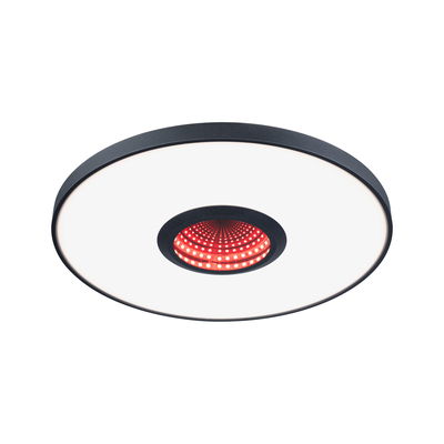 Plafonnier LED rond avec cadre noir et lumière rouge à effet infini au centre pour éclairage moderne