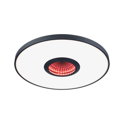 Ronde LED-plafondlamp met zwarte rand en rood oneindigheidseffect in het midden voor moderne verlichting