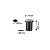 Black metal recessed light with glass cover, dimensions Ø110 mm, 130 mm height, LED floor spotlight
