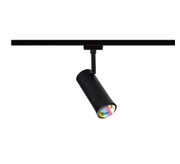 Black metal LED spotlight with rainbow light for modern indoor lighting solutions
