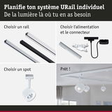 Système modulaire URail avec rails blancs et noirs, connecteurs et spots blancs pour éclairage personnalisé