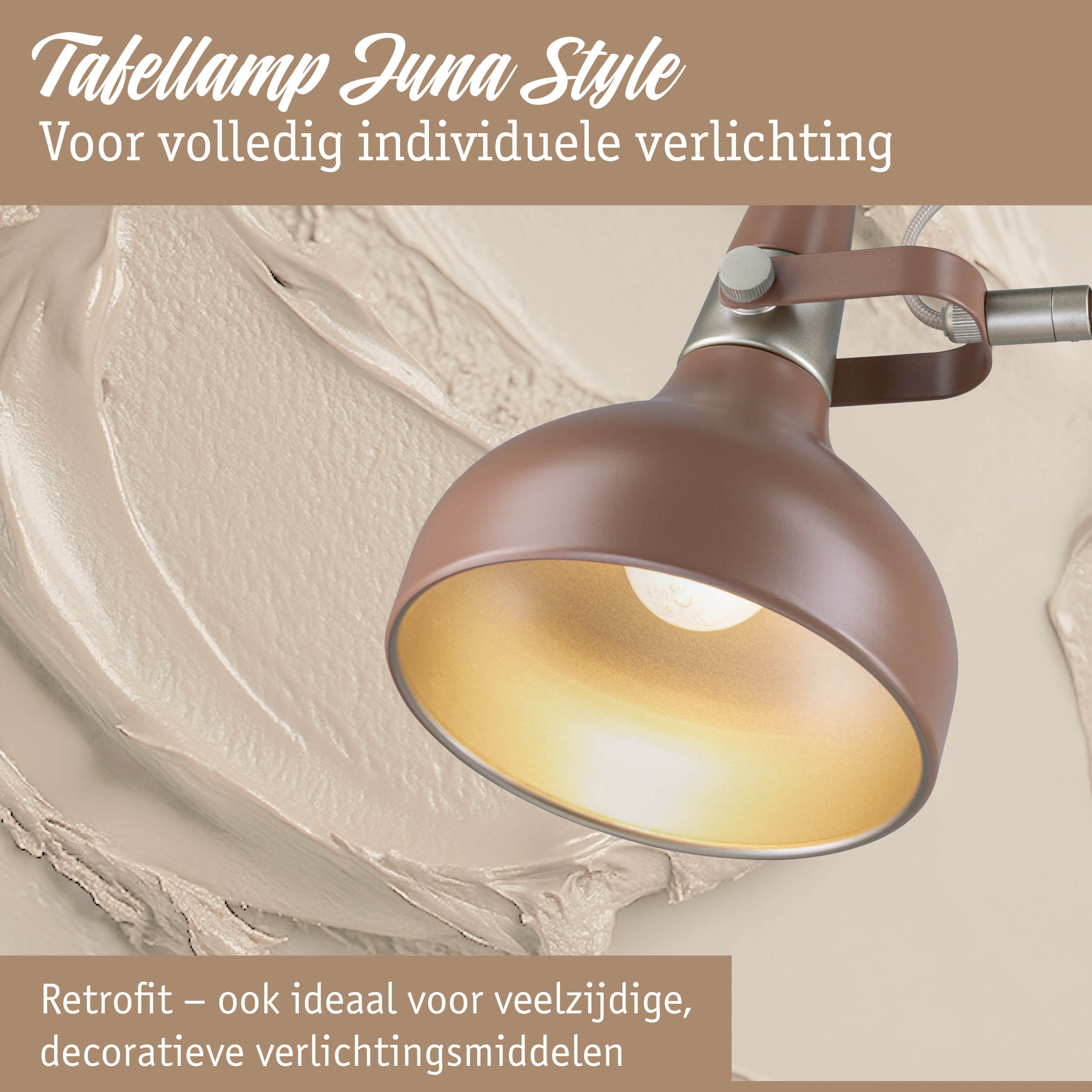 Bruine Juna Style tafellamp met gouden binnenkant voor individuele verlichting