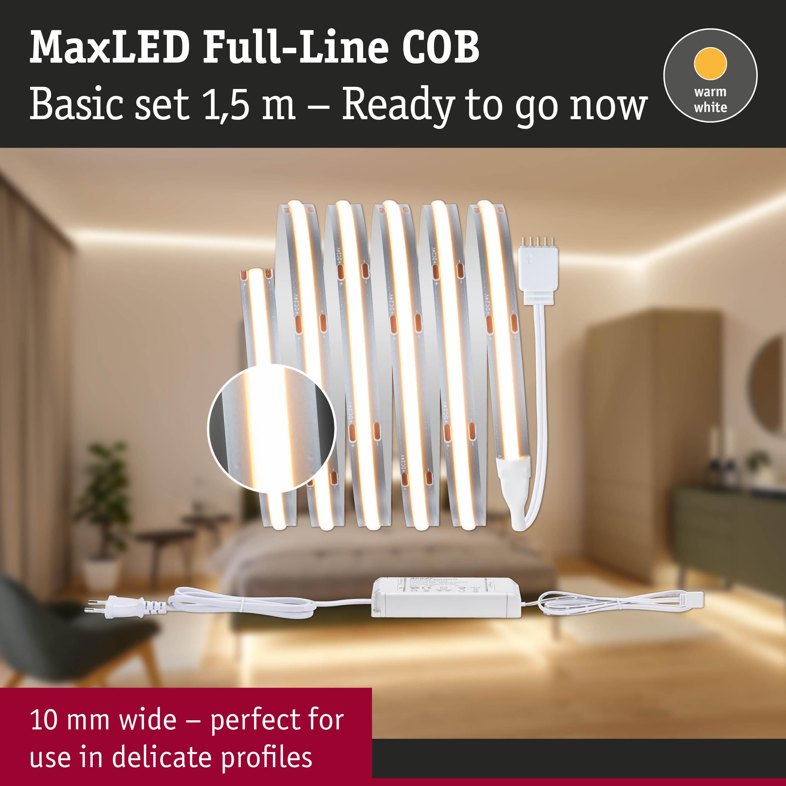 MaxLED Full-Line COB LED strip 1.5 m warm white, 10 mm wide for delicate profiles, LED lighting solution