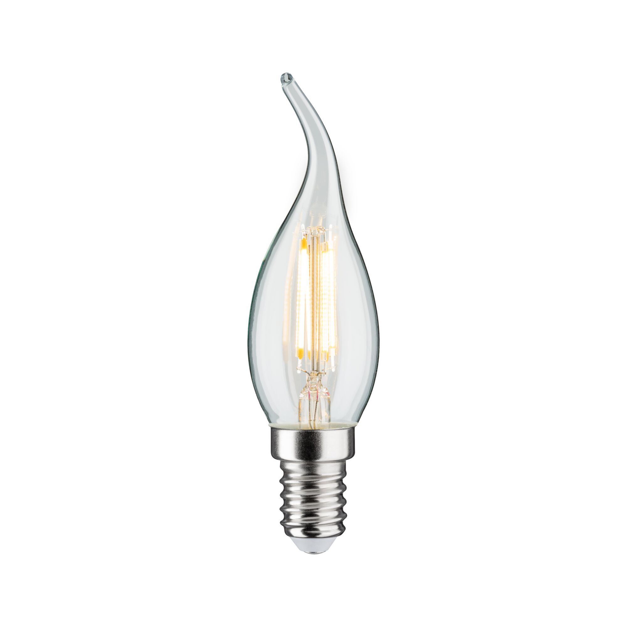 LED candle-shaped bulb with clear glass and E14 base for decorative lighting solutions