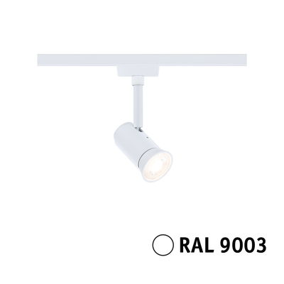 Spot LED blanc en métal avec tête orientable pour système sur rail, éclairage intérieur moderne