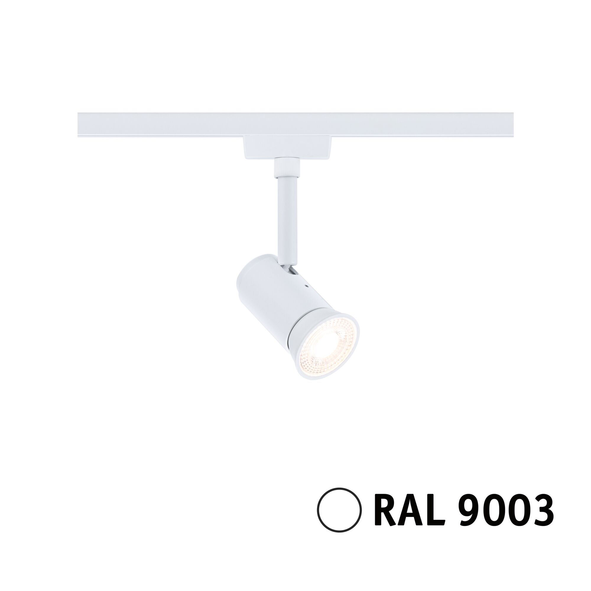 Spot LED blanc en métal avec tête orientable pour système sur rail, éclairage intérieur moderne