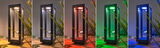 Modern black aluminum outdoor post light with RGB LED and glass, multicolor garden lighting