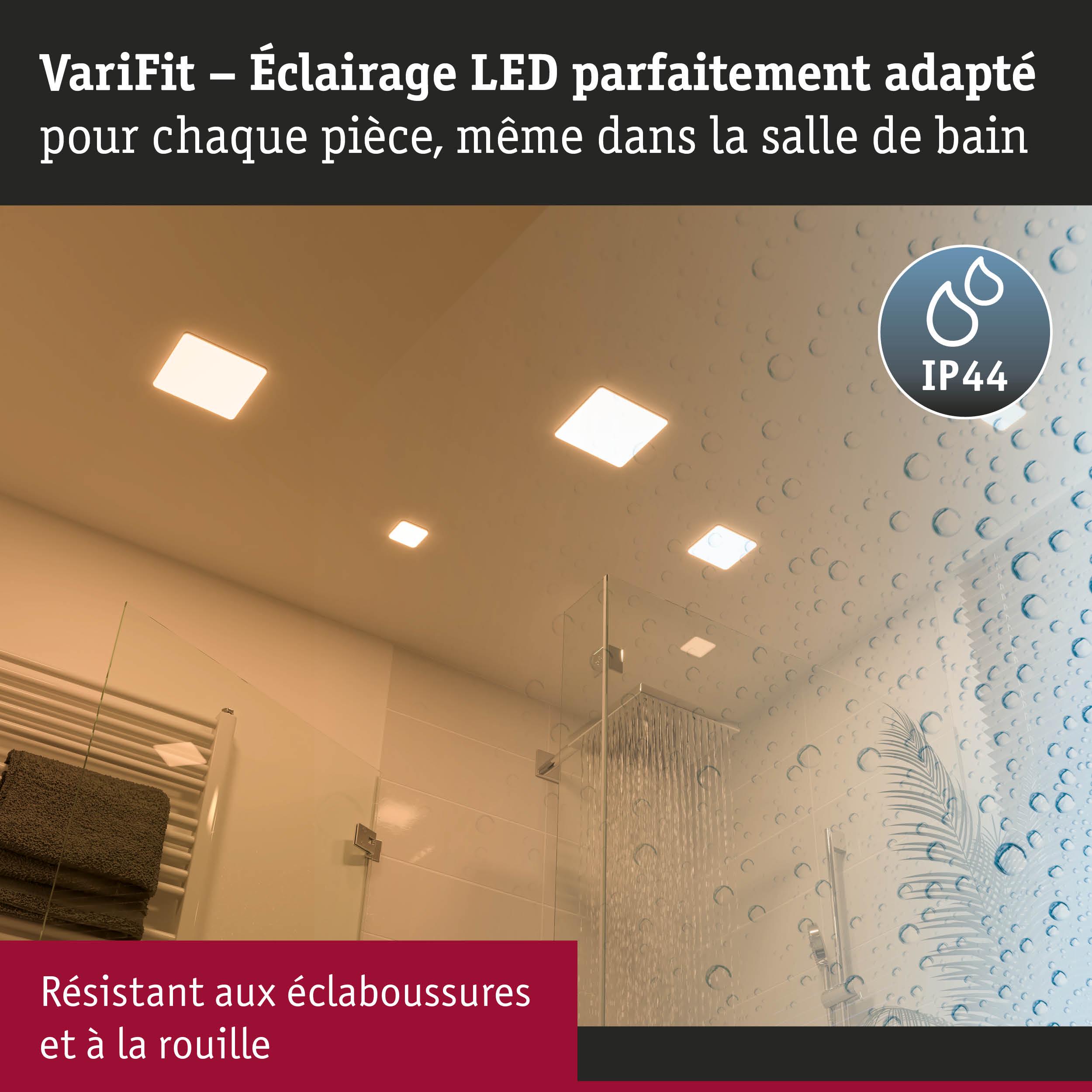 Éclairage LED blanc au plafond de salle de bain avec protection IP44 contre éclaboussures et rouille