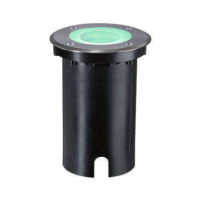 Ronde zwarte metalen LED grondinbouwlamp met groen licht voor buitengebruik