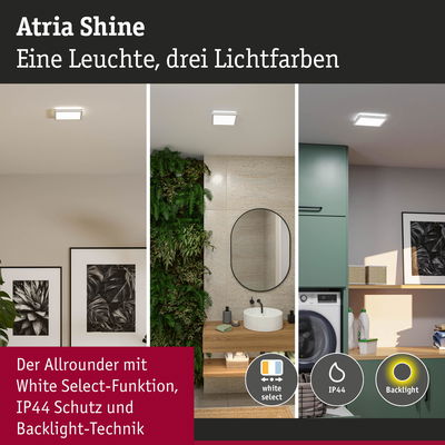 Atria Shine Deckenleuchte mit drei Lichtfarben, IP44 Schutz und Backlight-Technik für Bad und Waschküche