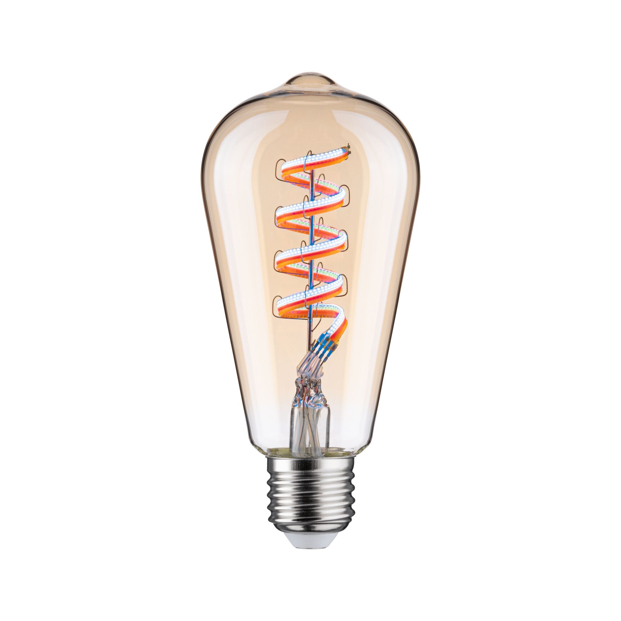 Vintage LED-Glühbirne mit spiralförmigem Filament und bernsteinfarbenem Glas für dekorative Beleuchtung