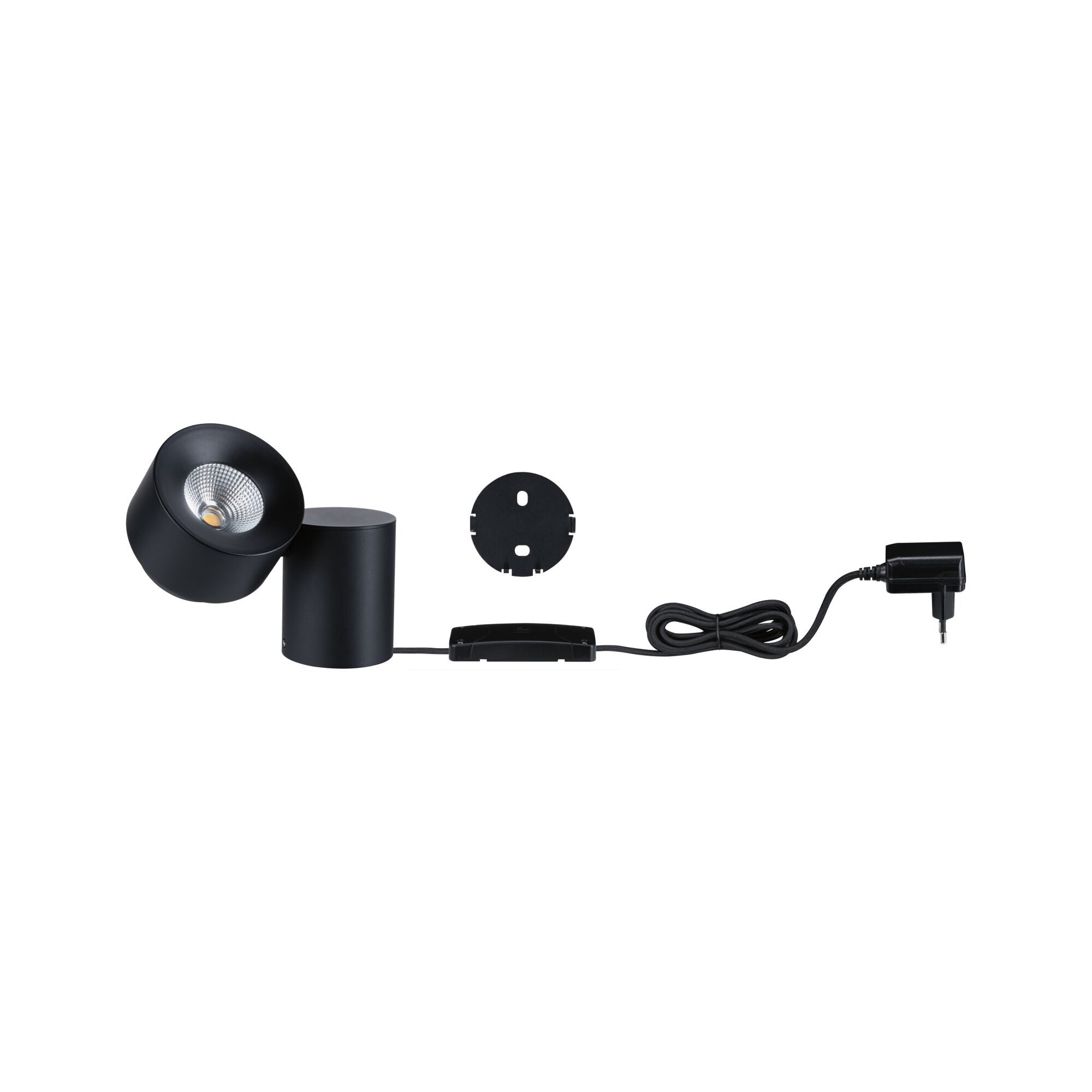 Zwarte metalen LED-wandlamp met verstelbare kop en stekker voor moderne binnenverlichting