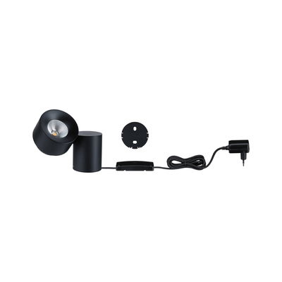 Zwarte metalen LED-wandlamp met verstelbare kop en stekker voor moderne binnenverlichting