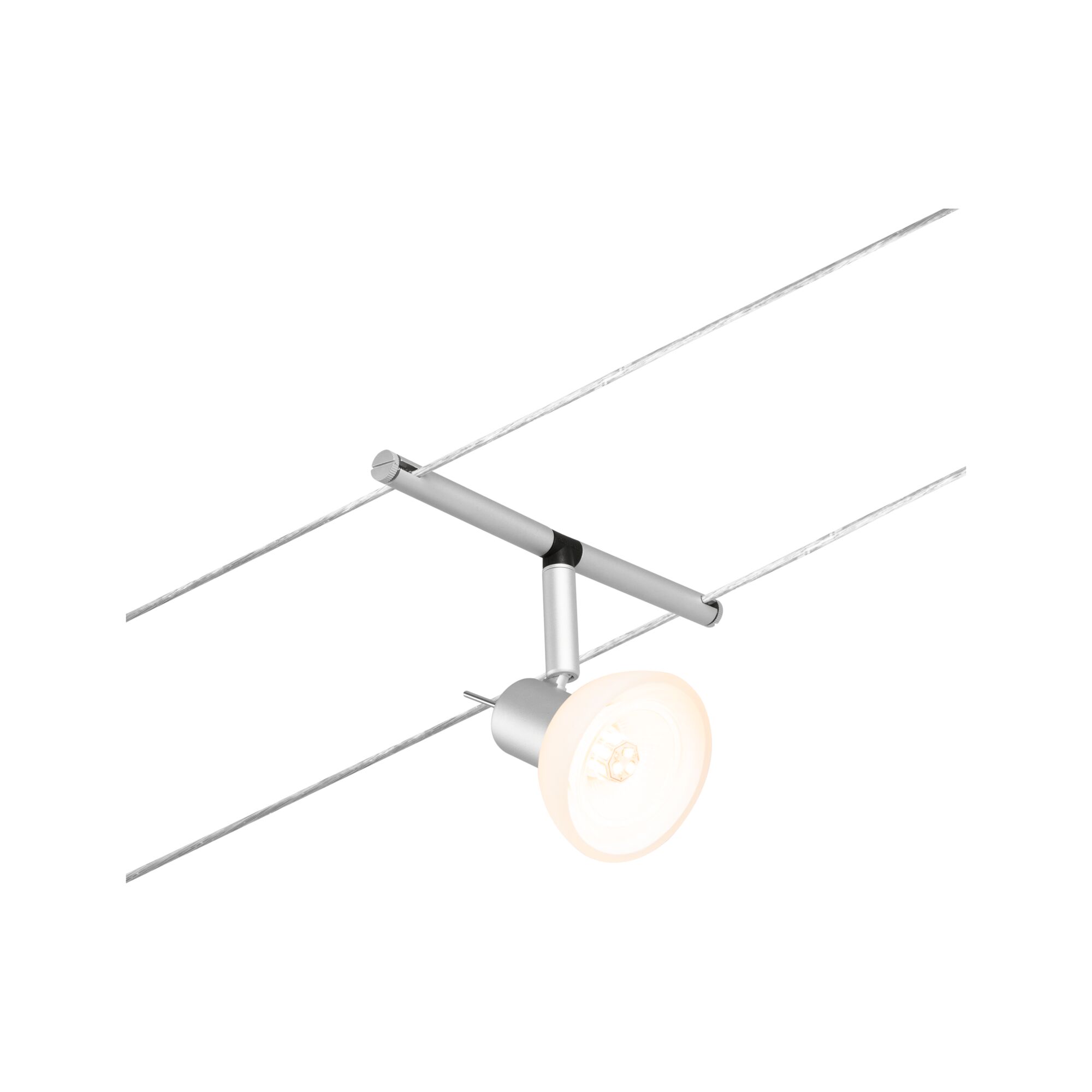 Modern silver metal cable spotlight with warm white LED light for adjustable lighting