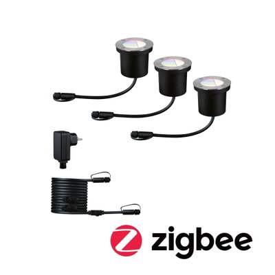 Sort LED indbygningslys sæt med rustfrit stål kant og kabel til Zigbee smart home belysning