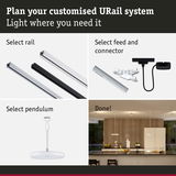 Guide to customize URail lighting system with rail, connector, and white pendant for modern interiors