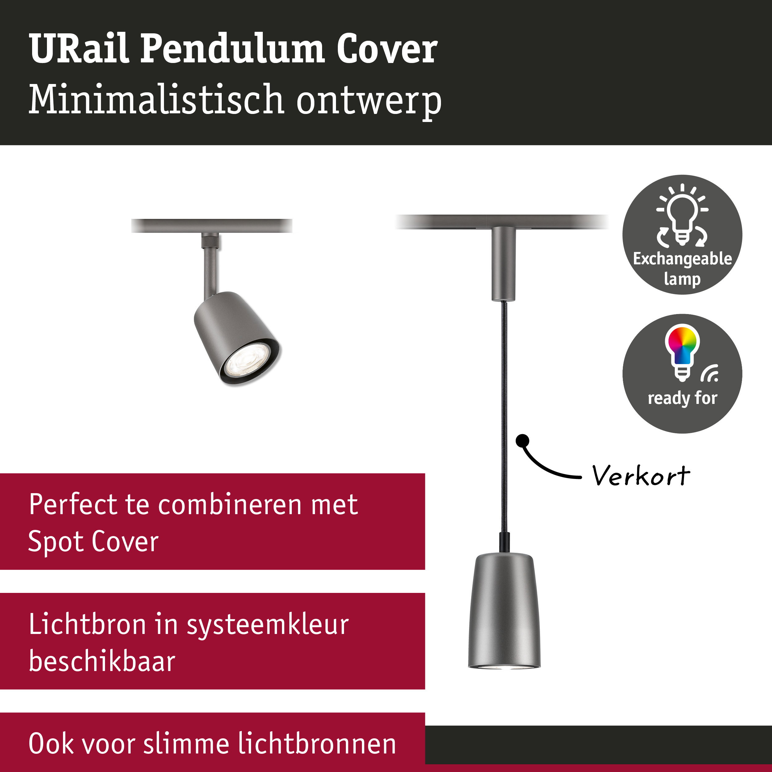 URail Pendels Cover GU10 max. 10W dimbaar 230V Titaanium