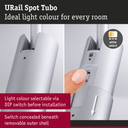URail Spot Tubo silver metal spotlight with DIP switch to select light colour before installation