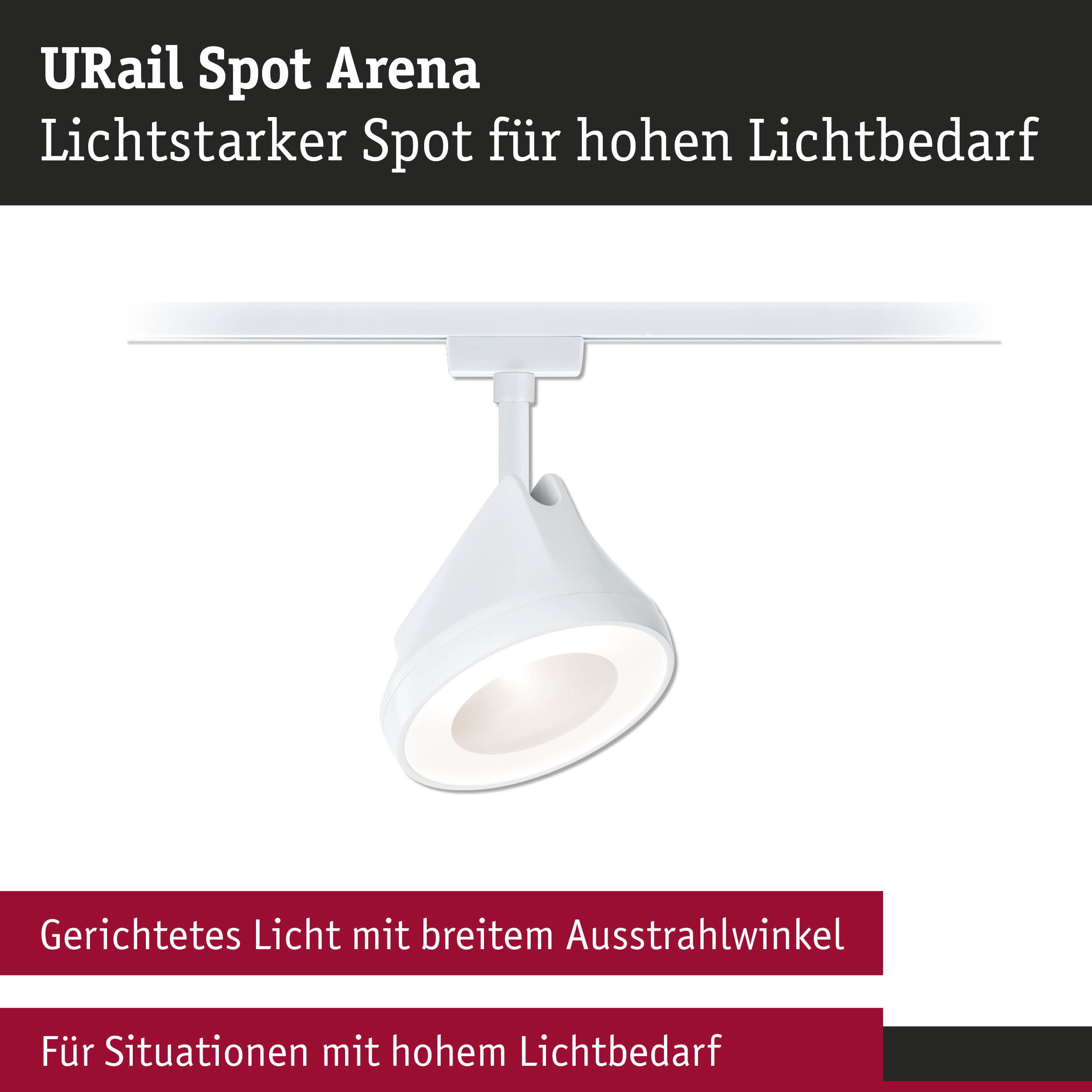 Weißer URail Spot Arena Strahler mit breitem Abstrahlwinkel für hohen Lichtbedarf