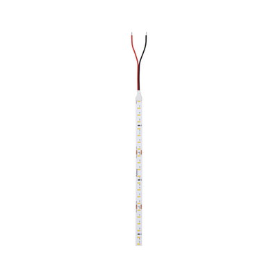 Slim white LED strip light with red and black wires for versatile lighting solutions.