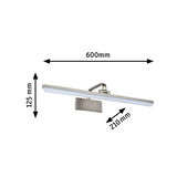 Moderne LED-wandlamp van geborsteld zilverkleurig metaal, afmetingen 600x125x210 mm voor binnenverlichting